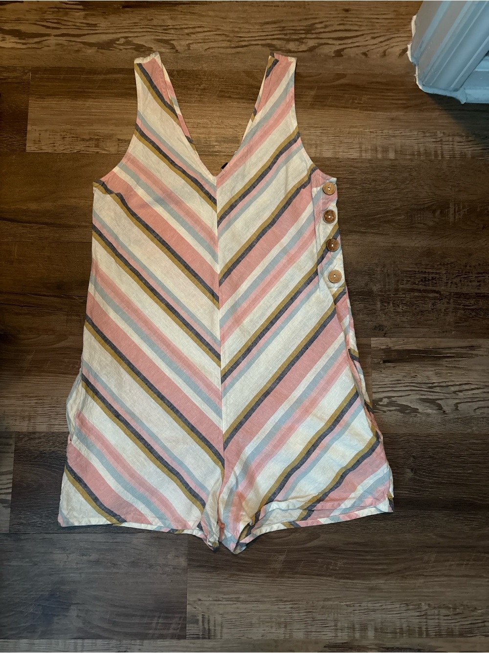 Roxy Striped Pink and Cream Kids Romper with Side Buttons